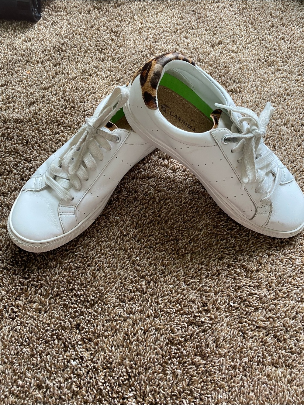 J.Crew x Cariuma Women Size 8 White Leather Sneaker Leopard Heel L7197 Casual